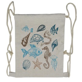 Ambesonne Hipster Drawstring Backpack, Underwater Marine Life, Sackpack Bag