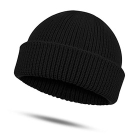 SATINIOR Trawler Beanie Watch Hat Roll-up Edge Skullcap Fisherman Beanie for Men Women (Black, Large), One Size