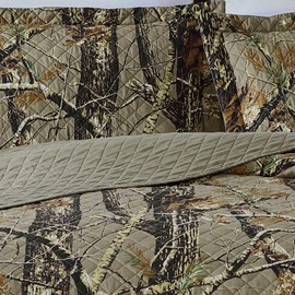 Chezmoi Collection Salem 5-Piece Cabin Lodge Forest Woods Pre-Washed Daybed Size Bedding Quilt Set - Nature Camo Daybed Coverlet Set - Tree Leaves Printed Soft Microfiber - Natural