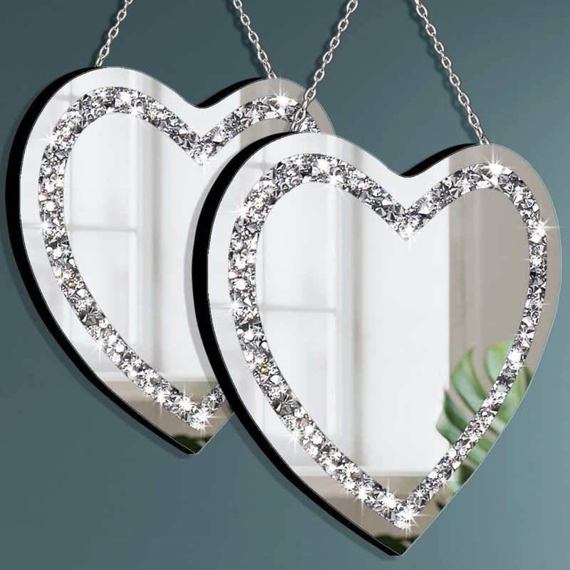 DMDFIRST Heart Shaped Silver Glass Mirror 2 Pack 12x12inch Crystal