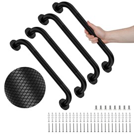 4 Pack 20 Inch Shower Grab Bar, YuanDe Black Bathroom Grab Bar Handle w/Anti-Slip Knurled Grip, Stainless Steel Bath Balance Bar,1.25" Diameter Safety Hand Rail Support,Handicap Injury Elderly Senior