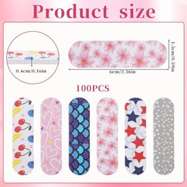 100 unidades de mini limas de uñas coloridas y lindas tablas de esmeril para uñas de doble cara grano 180 Emory a granel, herramientas de manicura par