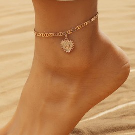 JUSTUSNX Adjustable Anklet Gold Heart Shaped Pendant Ankle Bracelet Beach Summer Foot Jewelry Chain for Women and Girls