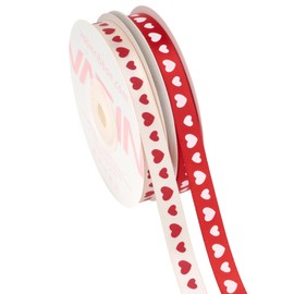 VATIN Valentine’s Day Ribbon,2 Rolls Heart Satin Ribbon Use for Valentines Day Craft,Gift Wrapping,Home Decor,3/8 Inches Total 30 Yards,Red/Pink/Cream