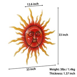TICKCACY 33" Metal Sun Wall Art Decor, Sun Face Wall Decoration, Large Sun Wall Art for Indoor Outdoor, Sun Wall Hanging for Living Room Bedroom Farmhouse Yard Fence Patio Garden