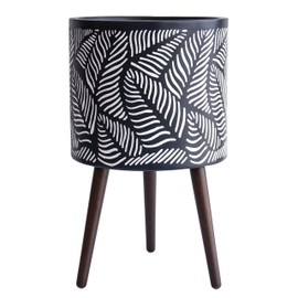 14 Inch Planter Pot with Stand, Mid-Century Tall Plant Pot with Legs for Indoor Plants, X-Large, Bronze/Grey, 88-ST-6-XL