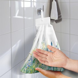 ZDCUSTOM Watercolor Flowers Hanging Hand Towel Soft Fast Drying Towels Hand Towels with Hanging Loops Set of 2 for Kitchen Home Decor