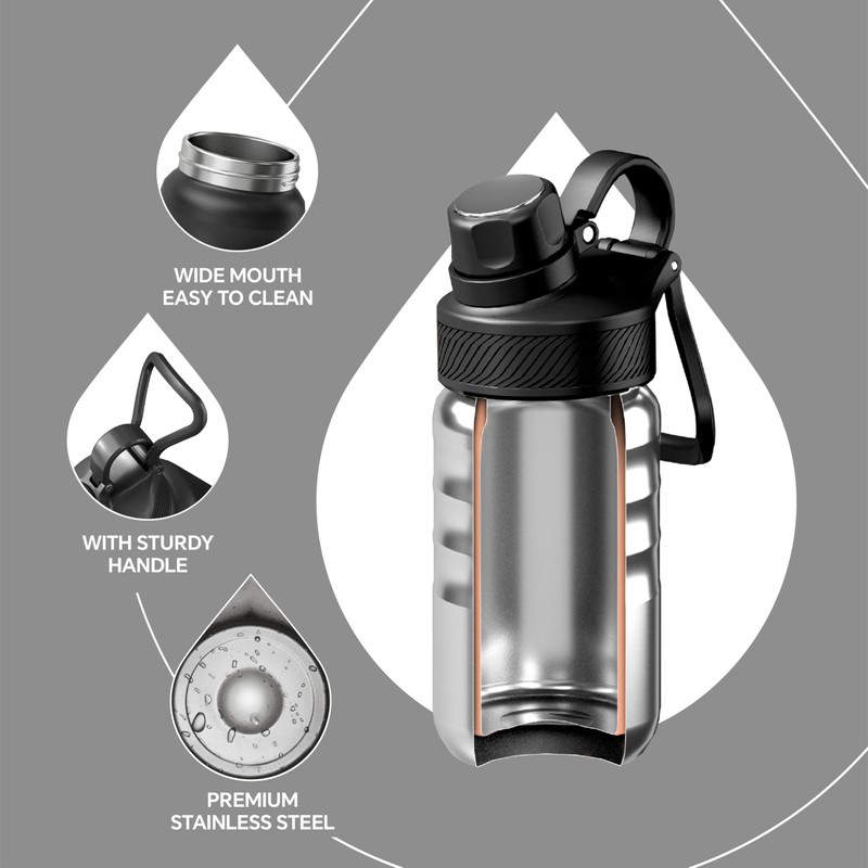 IDEUS Insulated Water Bottle 12oz, Stainless Steel Insulated Water Bottle
