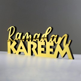 iwa concept | Wooden Acrylic Islamic Tabletop Decors | Ramadan Kareem and Eid Mubarak Decoration | Islamic Muslim Gifts | Ramadan Eid Decoration | (Ramadan Kareem-6, Gold)