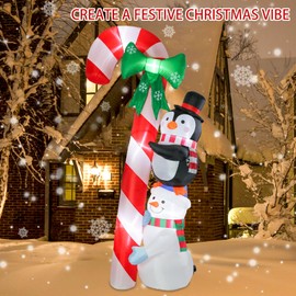 Vipush 8.9 FT Christmas Inflatable Candy Cane Snowman Penguin with LED Lights for Christmas Decorations Blow Up Indoor Outdoor Yard Lawn Holiday Garden Decorations