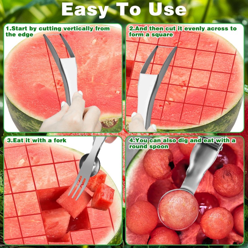 2Pcs Watermelon Slicer Tool Fork 3-In-1 Fruit Fork Fruit Cutters