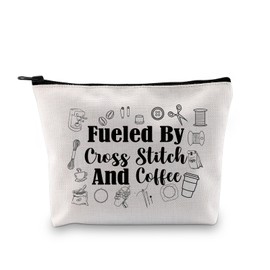 G2TUP Cross Stitch Lover Gift Fueled By Cross Stitch And Coffee Makeup Bag Coffee Lover Cosmetic Bag Stitch Accessories Bag (Cross Stitch And Coffee MB)