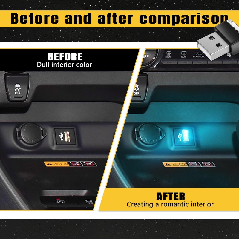 Wuyaoyao 4PCS USB LED Car Interior Atmosphere Lamp, Plug-in USB