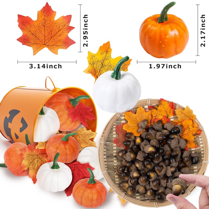 184Pcs Artificial Pumpkins Artificial Acorns Natural Pinecones Ornament Artificial Maple
