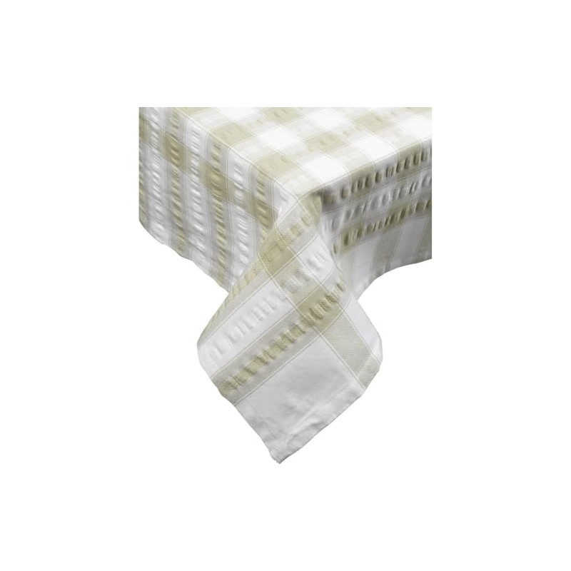 Downview Seersucker Check Cotton Tablecloth 70 Round Natural
