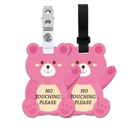 PLIGREAT 2 Pack Pink Bear No Touching Baby Car Seat Signs, Do Not Touch Baby Signs or Stroller Tags Baby Car Safety Signs with Hanging Strap and Clip for Newborn Baby Girls Boys