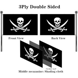 VOLTA 3x5ft Double Sided Jolly Roger Pirate Flag | Heavy Duty 3-Ply Polyester | Canvas Header & Brass Grommets | Outdoor/Indoor Boat, House, Party Decoration (Blackout Lined)