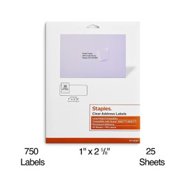 Staples Laser/Inkjet Address Labels 1-Inch x 2 5/8-Inch Clear 30 Labels/Sheet