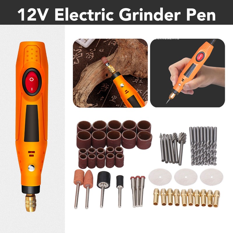 12V Electric Grinder Pen Multifunctional Portable Carving Tool Kit for