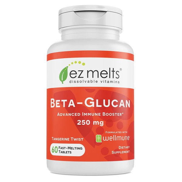 EZ Melts Beta-Glucan with Wellmune, 250 mg, Sublingual Vitamins, Vegan, Zero Sugar, Natural Orange Flavor, 60 Fast Dissolve Tablets