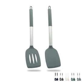 ZAIGON 2er Set Robuste, Antihaftbeschichtete Silikon Pfannenwender - Hitzebeständig und BPA-frei - Ideales Kochutensil für Fisch, Eier und Pfannkuchen (Grau)