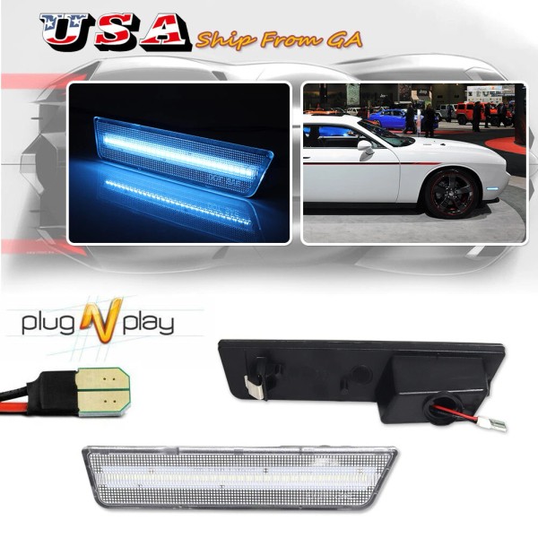 GTINTHEBOX 2X Clear Ice Blue LED Front Bumper Side Marker