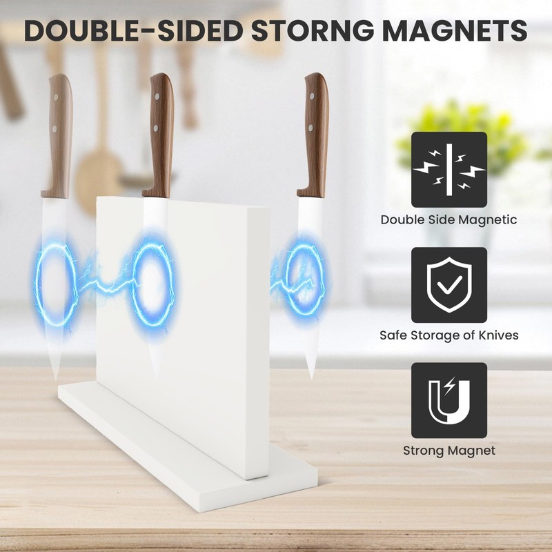 THMINS White Magnetic Knife Holder, Double-Sided Magnetic Knife Block Universal