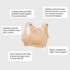 DELIMIRA Women's Front Closure Posture Wireless Back Support Full Coverage Bra Taupe Tan 40B