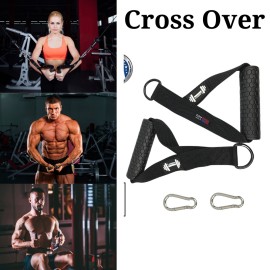 DUMBBELL D Handle Fitness Straps Strength Gym Training Cross Over (Pair) - Black