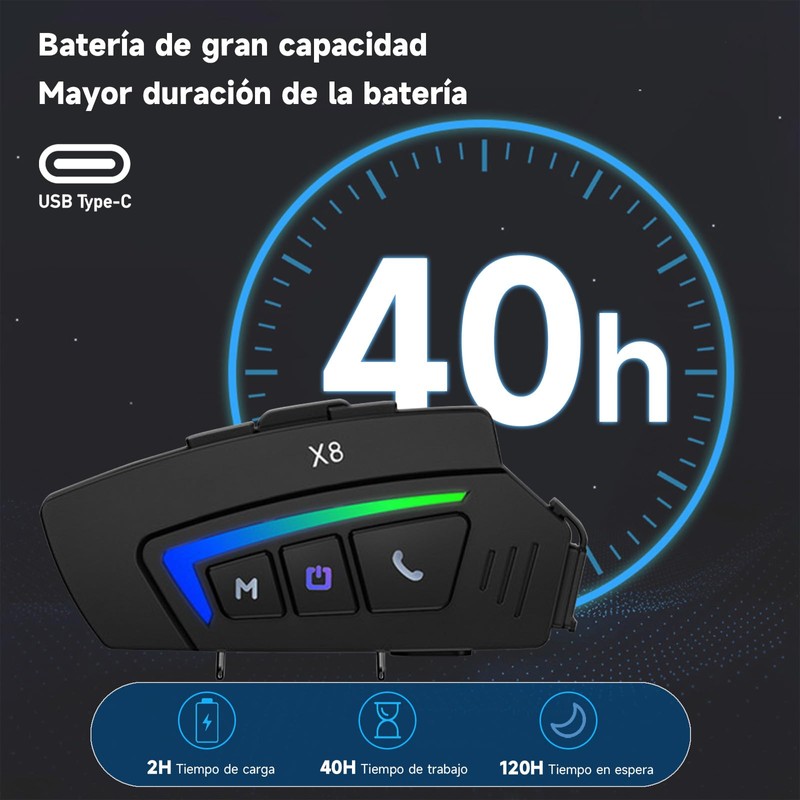 Auriculares Bluetooth para Motocicleta con Micrófono, Micrófono Suave y Duro