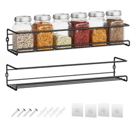 Miorkly Spice Rack Wall 2-Piece Set Metal Spice Rack Black Spice Rack Hanging No Drilling Used as Kitchen Cabinet Organiser Kitchen Shelf Wall Kitchen Shelf for Spices 29 x 8 x 6 cm