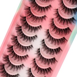 Clear Band False EyeLashes 10 Pairs 3D Natural Look Cat Eye Short Supernatural Cross Soft Reusable Lashes (AWH167)