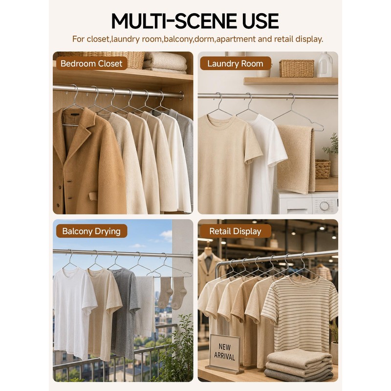 Baseca Metal Hangers 20 Pack, 4mm Heavy Duty 201 Stainless