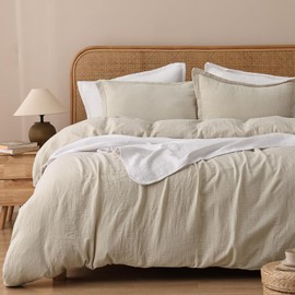 PHF 100% Natura Cotton Muslin Duvet Cover Set King Size, Ultra Soft Breathable Absorbent, Luxurious Minimalist Gauze Bedding for All Season, Duvet Set with 2 Pillow Shams, 104" x 90", Linen