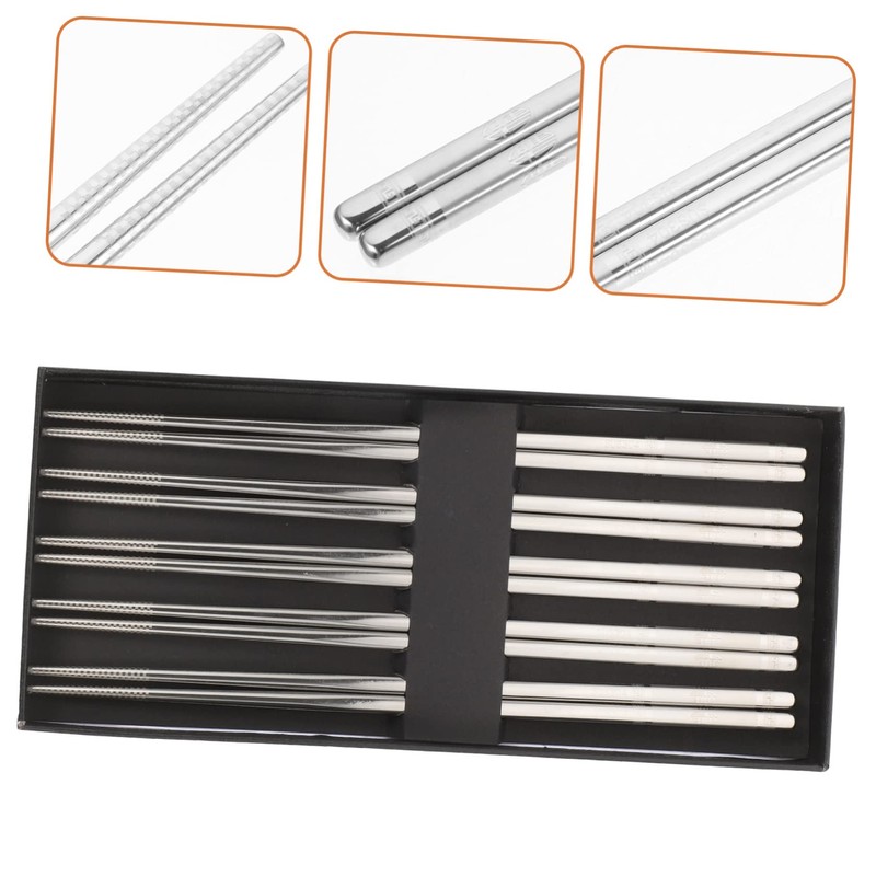 BIUDECO 5-Pair Non-Slip Chopsticks Set Stainless Steel Tableware for Home