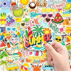 LINAYE 150Pcs Summer Beach Stickers Vinyl Waterproof Non-Repeating Adhesive Summer Hawaiian Tropical Stickers Decals Bulk for Water Bottles,Planner,Luggage,Laptop Summer Party Favors for Kids Adults