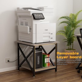 METYERRY Large Printer Stand with Power Outlet, with Height Adjustable Storage Shelf, 2 Tier Rolling Printer Cart with Industrial Wheels, 23.6 x 23.6 Inches Printer Table for Home Office,Greige