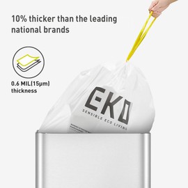 EKO - Rollo de dosificación fácil de 80 unidades extra fuerte con cordón, bolsa de basura pequeña de 4 galones (10-15L) paquete de 80 unidades, color blanco, código C