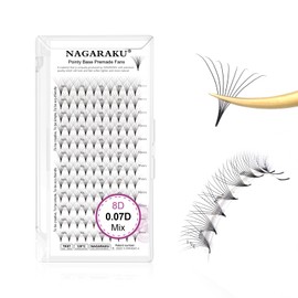 NAGARAKU Blister Extensiones de Pestañas rusas pre armadas puntiaguda raíces 120 raíces Suaves Naturales Volume Pestañas Postizas Fibras Tecnologicas para Salón de Belleza- 8D 0.07D (8-15mm) Mix