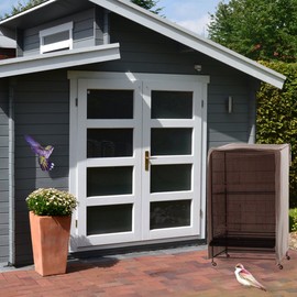 PONY DANCE Pets Product Universal Birdcage Cover Blackout & Breathable Birdcage Cover for Pet Sleep & Rest, Large, Khaki, 35 L x 25 W x 47 in H