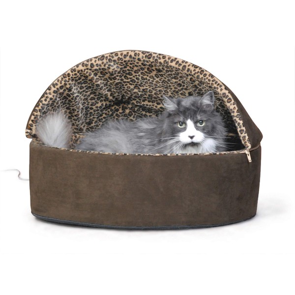 K&H Pet Products Thermo-Kitty Bed Deluxe Indoor Heated Cat Bed Mocha/Leopard Large 20 Inches