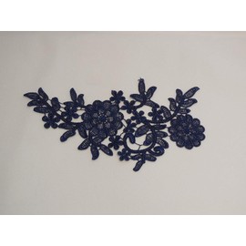 2 Pieces X Navy Blue sew on Floral lace Applique for Dress Sewing sew on Navy Blue Flower lace Motif Applique Patch (M4a)