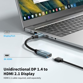 Active Displayport 1.4 to HDMI 2.1 Adapter, 8K 60Hz / 4K 120Hz Unidirectional DP to HDMI Adapter (Male to Female), Display Port to HDMI for PC, Dell, HP, AMD, NVIDIA