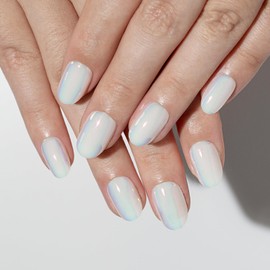 TENPAL Chrome Press on nails Aurora White Short Almond Nails Press ons Glazed Donut Fake Nails With Glue Acrylic Nails Soft Glue on Nails Short 24pcs/Box Ballet Chrome Stick on Nails For Women