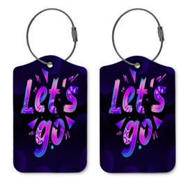 ZFQ Let's Go Luggage Tags for Suitcases,Purple Positive 2 Pack Baggage Tag Label with Steel Loop,Handbag School Bag Backpack Traveling Accessories