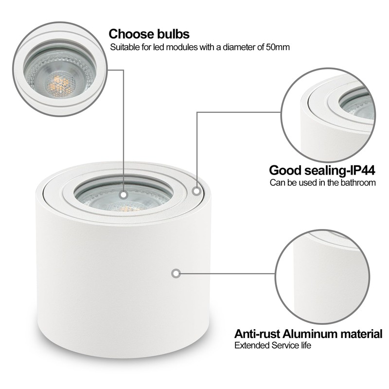 KYOTECH LED Surface-Mounted Spotlight, Flat IP44, White, Surface-Mounted Ceiling Light,
