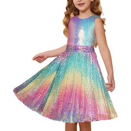 Girls Rainbow Dress Sequin Christmas Prom Graduation Formal Party Dance Dresses for Kids
