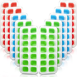 Honeydak 10 Pack Ice Cube Trays Ice Cube Trays for Freezer Silicone 14 Ice Cube Trays with Lid Stackable Silicone Ice Cube Mold for Drinks Fruit Yogurt Cocktail Coffee(Green, Blue, Red)