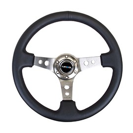 NRG Innovations NRG-RST-006GM Reinforced Steering Wheel - 350mm Sport Steering Wheel (3" Deep) - Gun Metal Spoke with Round holes, Black Leather