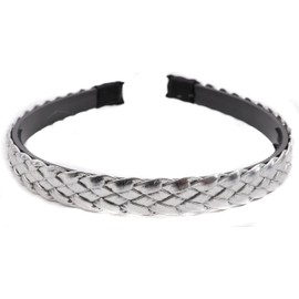 Mytoptrendz® Faux Leather Braided Headband Narrow Flat Aliceband with Teeth Grip Non Slip Hair Bands Women Teens Girls Trendy Classy Hair Accessory (Silver)